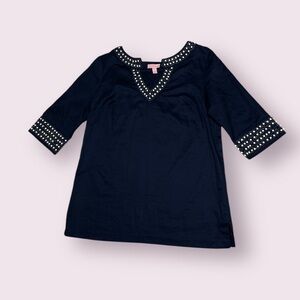 Lilly Pulitzer Navy‎ Beaded Blouse Size 6